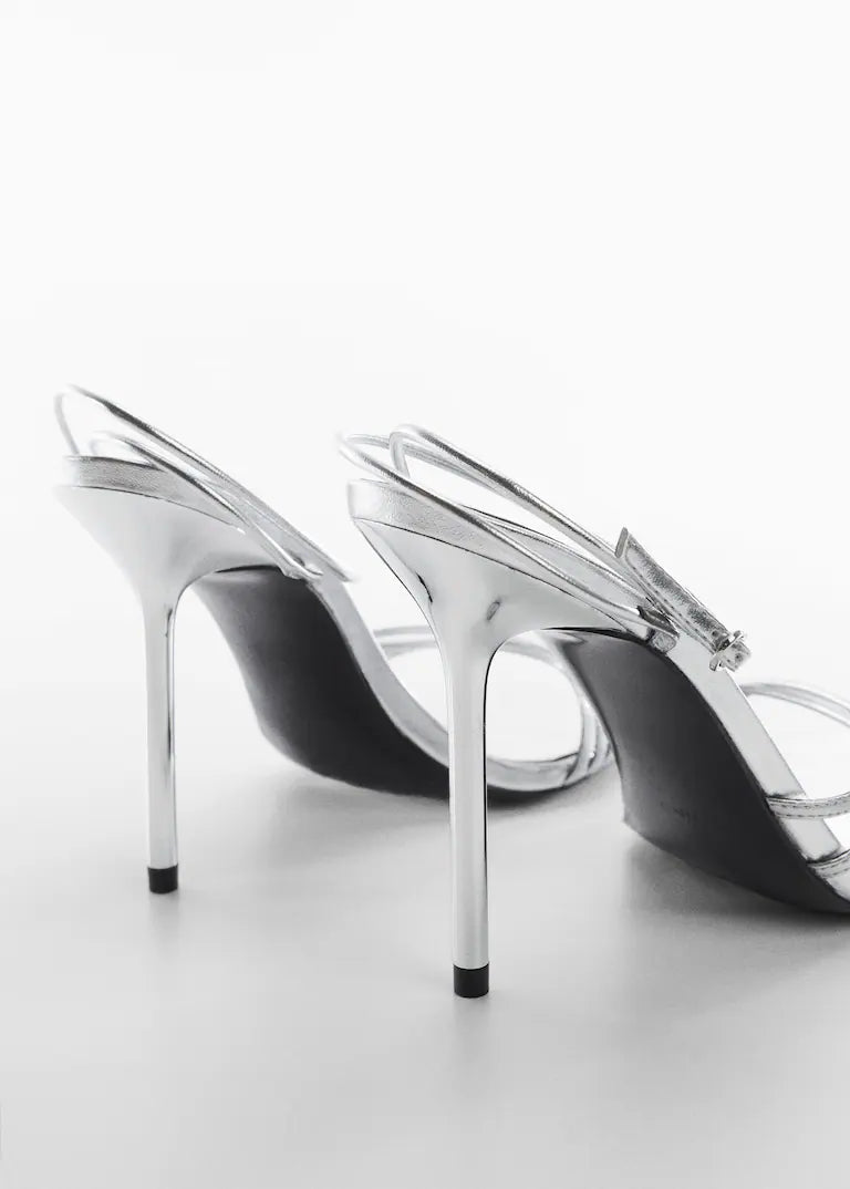 MANGO SILVER STRAPPY HEELED SANDAL