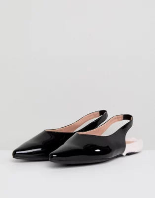 MONKI BLACK PATENT FUR DETAIL SLINGBACKS