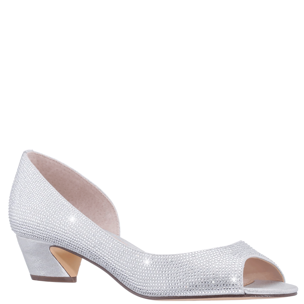 NINA SILVER RHINESTONE PEEP TOE
