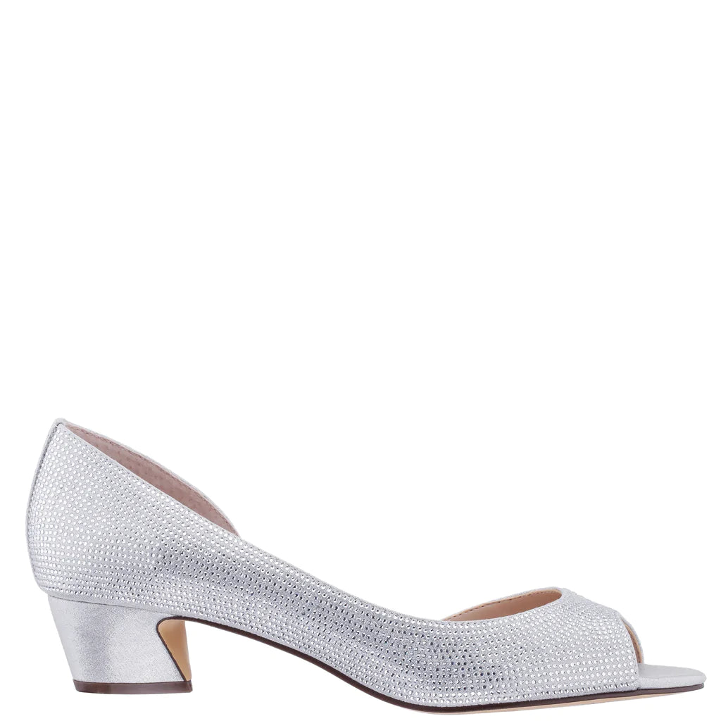 NINA SILVER RHINESTONE PEEP TOE
