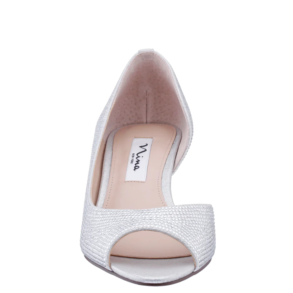 NINA SILVER RHINESTONE PEEP TOE