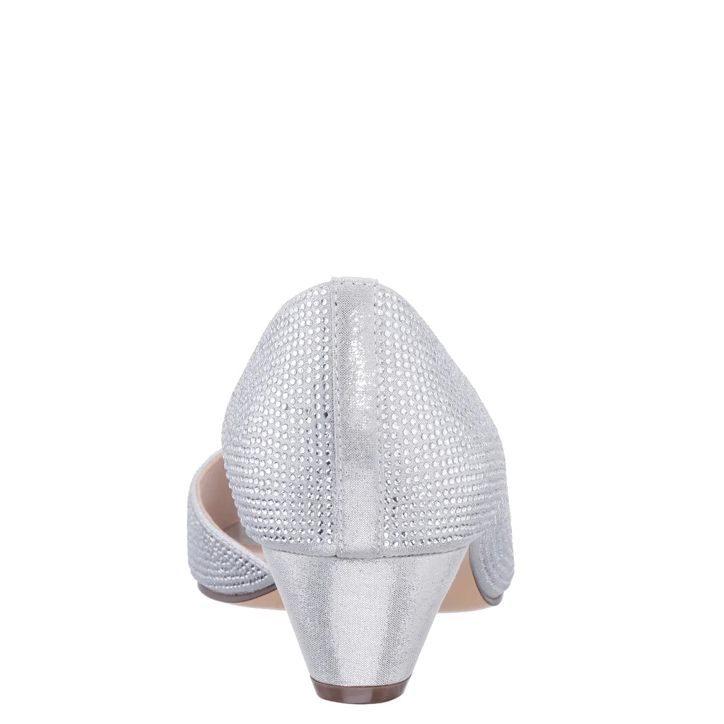 NINA SILVER RHINESTONE PEEP TOE