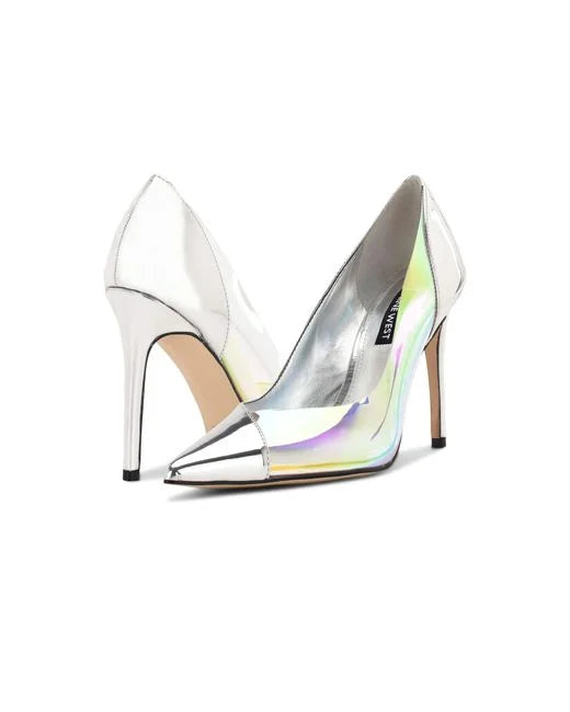 NINE WEST SILVER METALLIC POINTED TOE PUMP