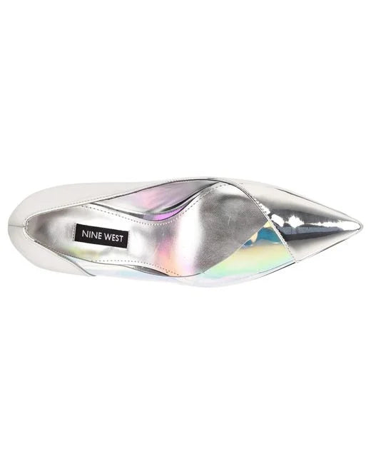 NINE WEST SILVER METALLIC POINTED TOE PUMP