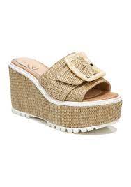 SAM EDELMAN NATURAL RAFFIA BUCKLE DETAIL WEDGE MULE