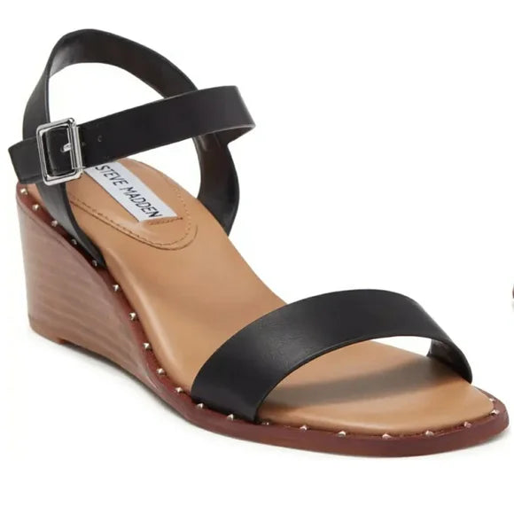 STEVE MADDEN BLACK WEDGE SANDAL