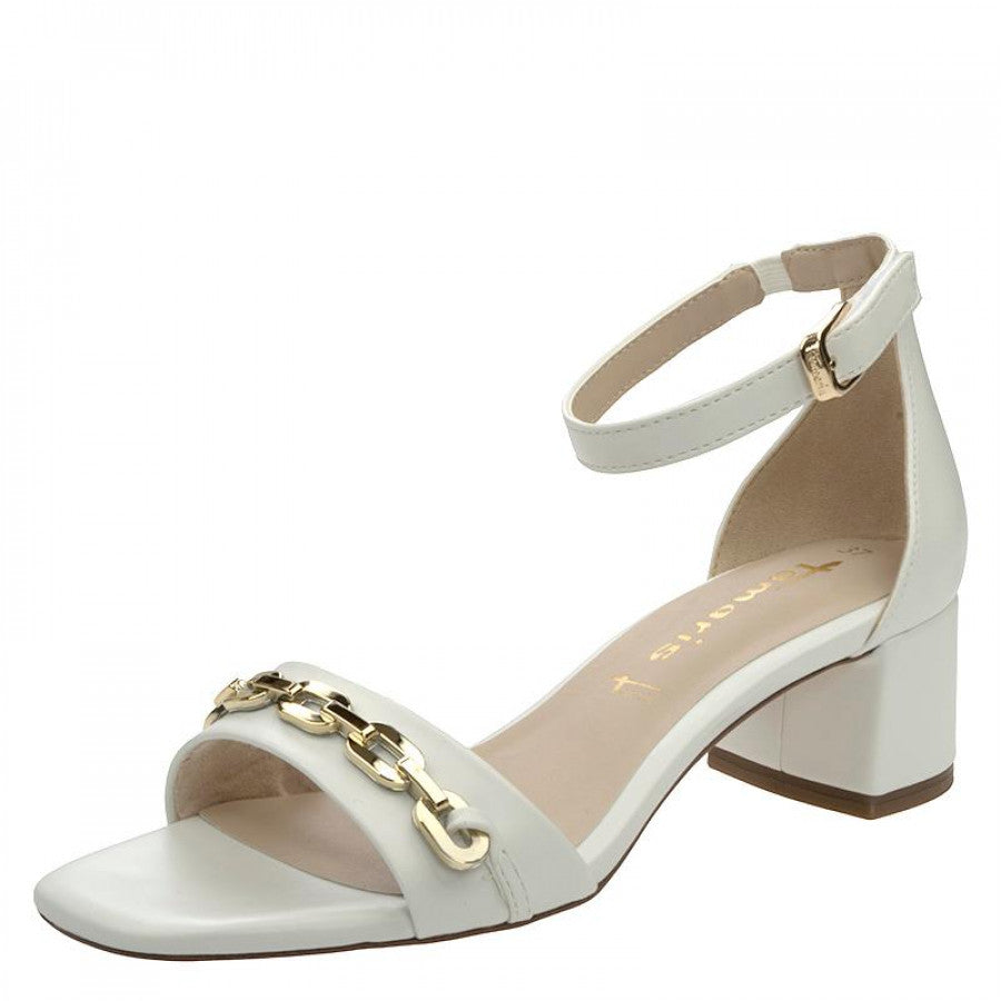 TAMARIS WHITE CHAIN DETAIL BLOCK HEEL SANDAL