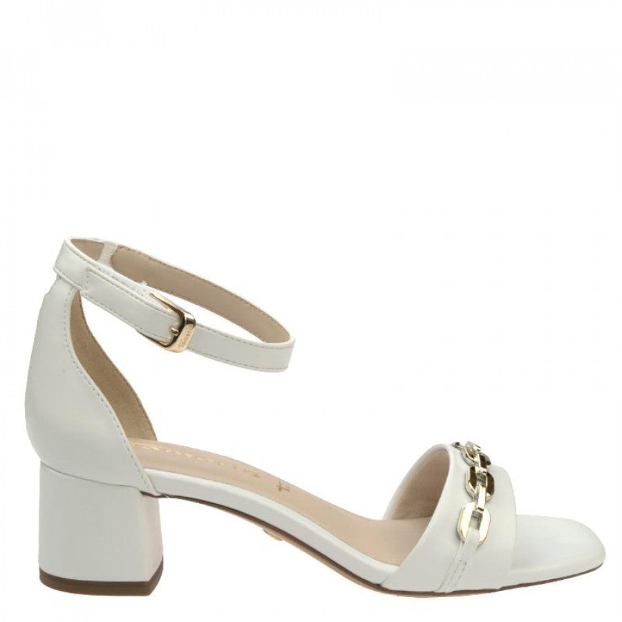 TAMARIS WHITE CHAIN DETAIL BLOCK HEEL SANDAL