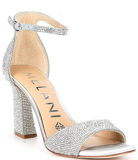 ANTONIO SILVER RHINESTONE BLOCK HEEL SANDAL