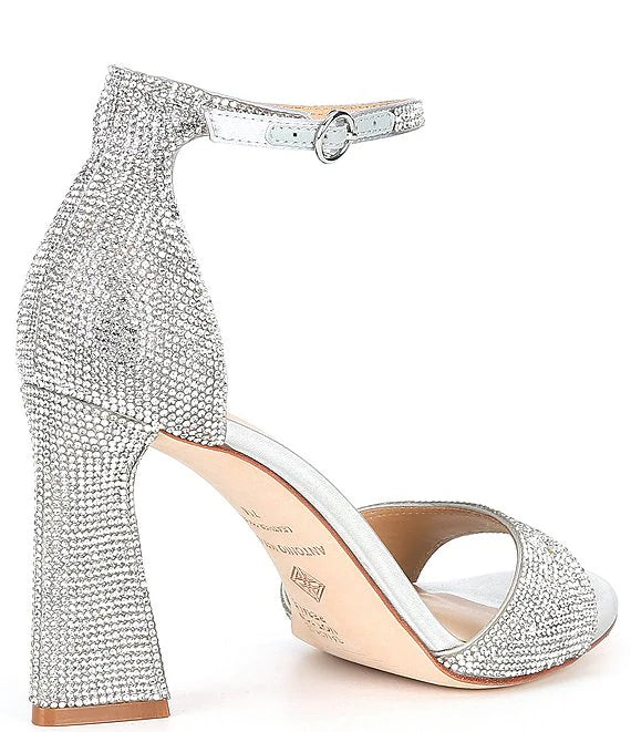 ANTONIO SILVER RHINESTONE BLOCK HEEL SANDAL
