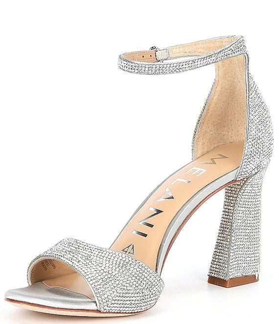 ANTONIO SILVER RHINESTONE BLOCK HEEL SANDAL