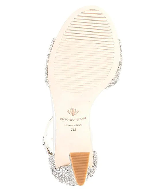 ANTONIO SILVER RHINESTONE BLOCK HEEL SANDAL