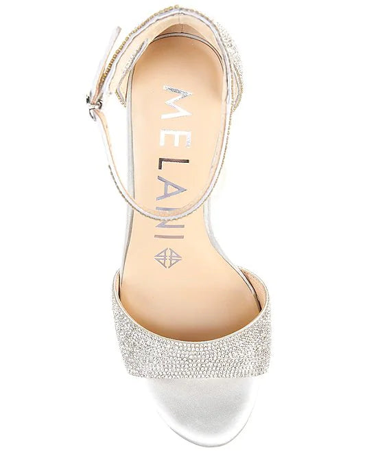 ANTONIO SILVER RHINESTONE BLOCK HEEL SANDAL