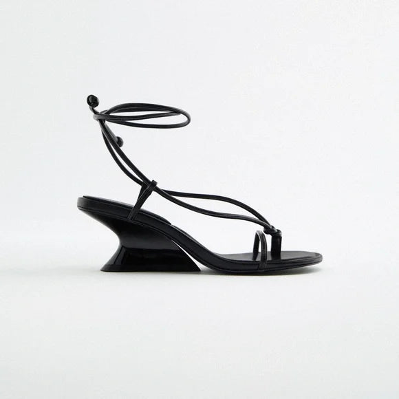 ZARA BLACK TUBE STRAPS LACE-UP SANDAL