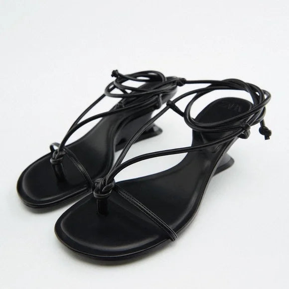 ZARA BLACK TUBE STRAPS LACE-UP SANDAL