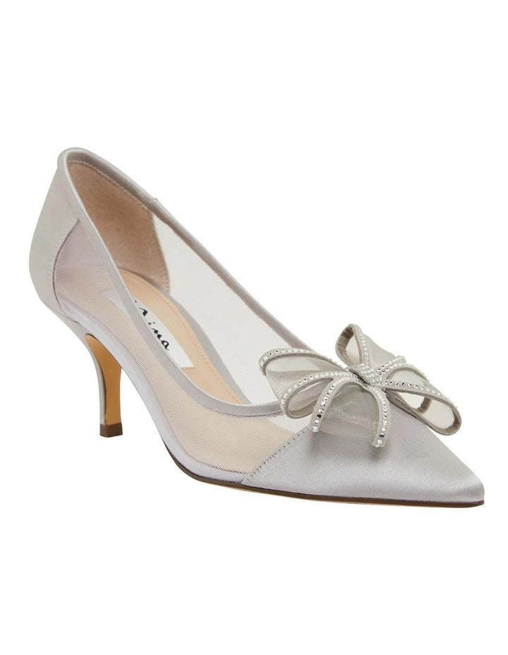 NINA GREY MESH BOW DETAIL PUMP