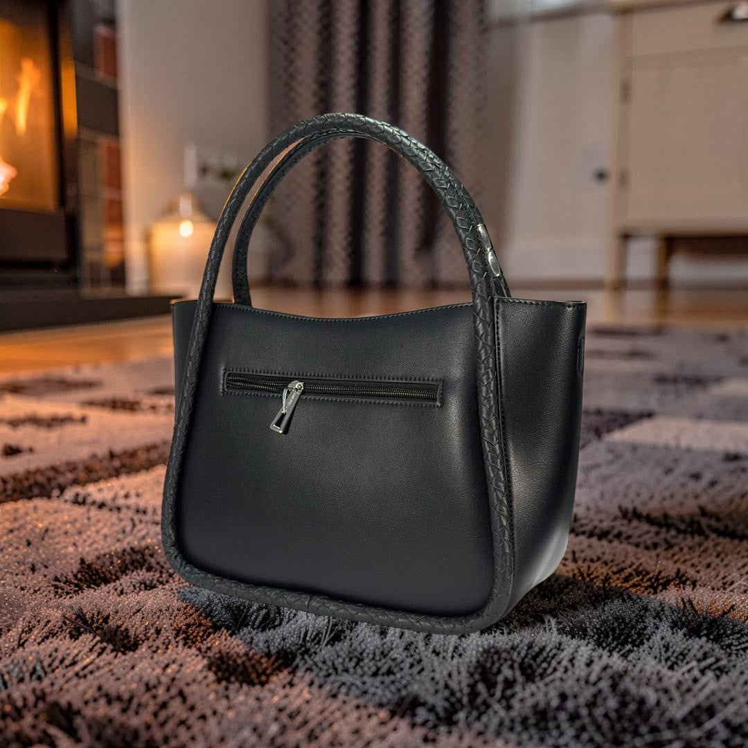 Chrisbella Double Woven Handle Bag in Black
