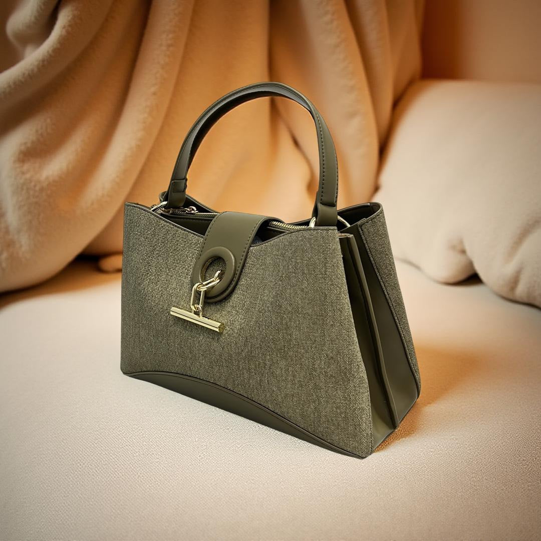 Chrisbella Contrast Leather Triple Compartment Bag in Green