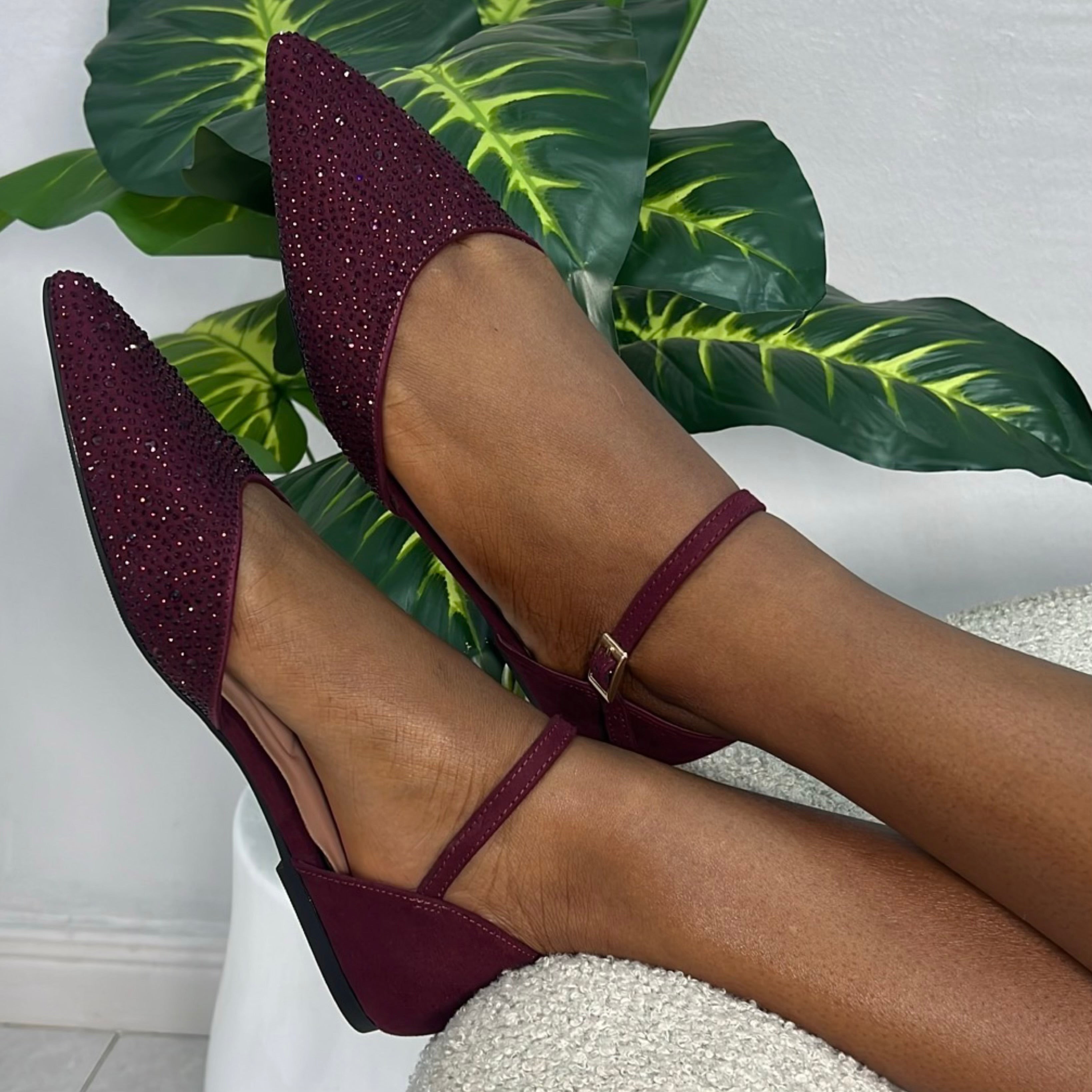 Marbella Embellished Pointed Toe D'orsay Pump in Burgundy