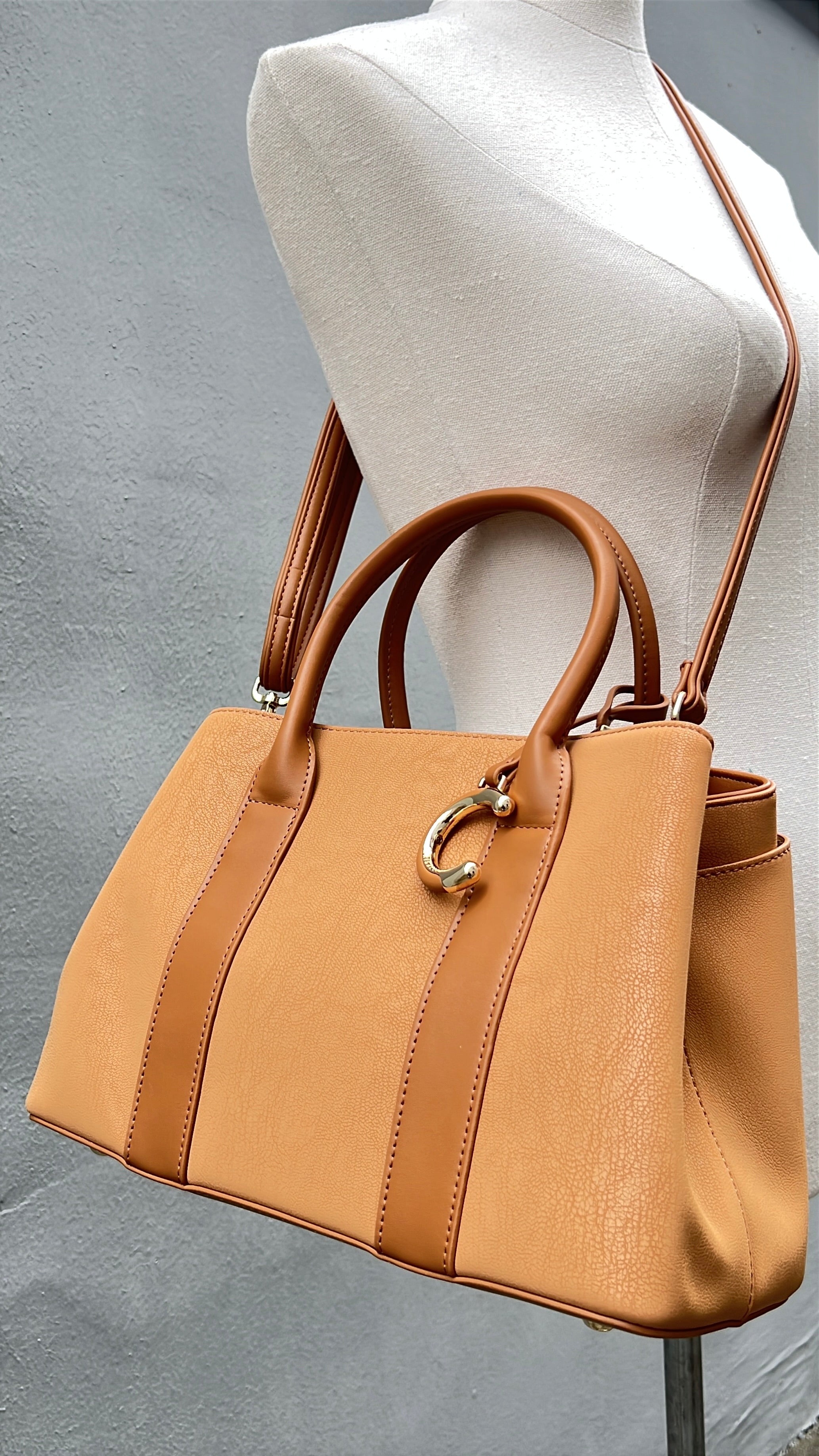 Chrisbella Medium Double Handle Bag in Camel