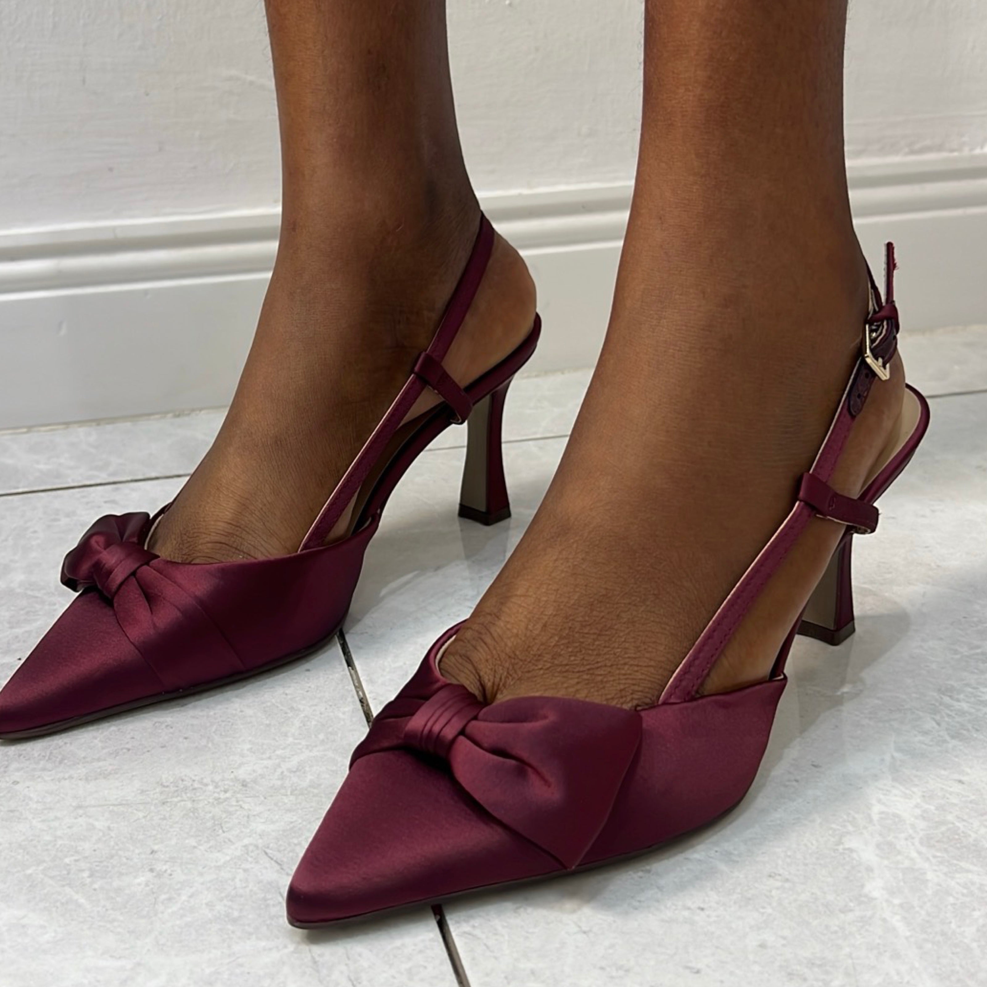 Essential Satin Slingback Heels in Burgundy