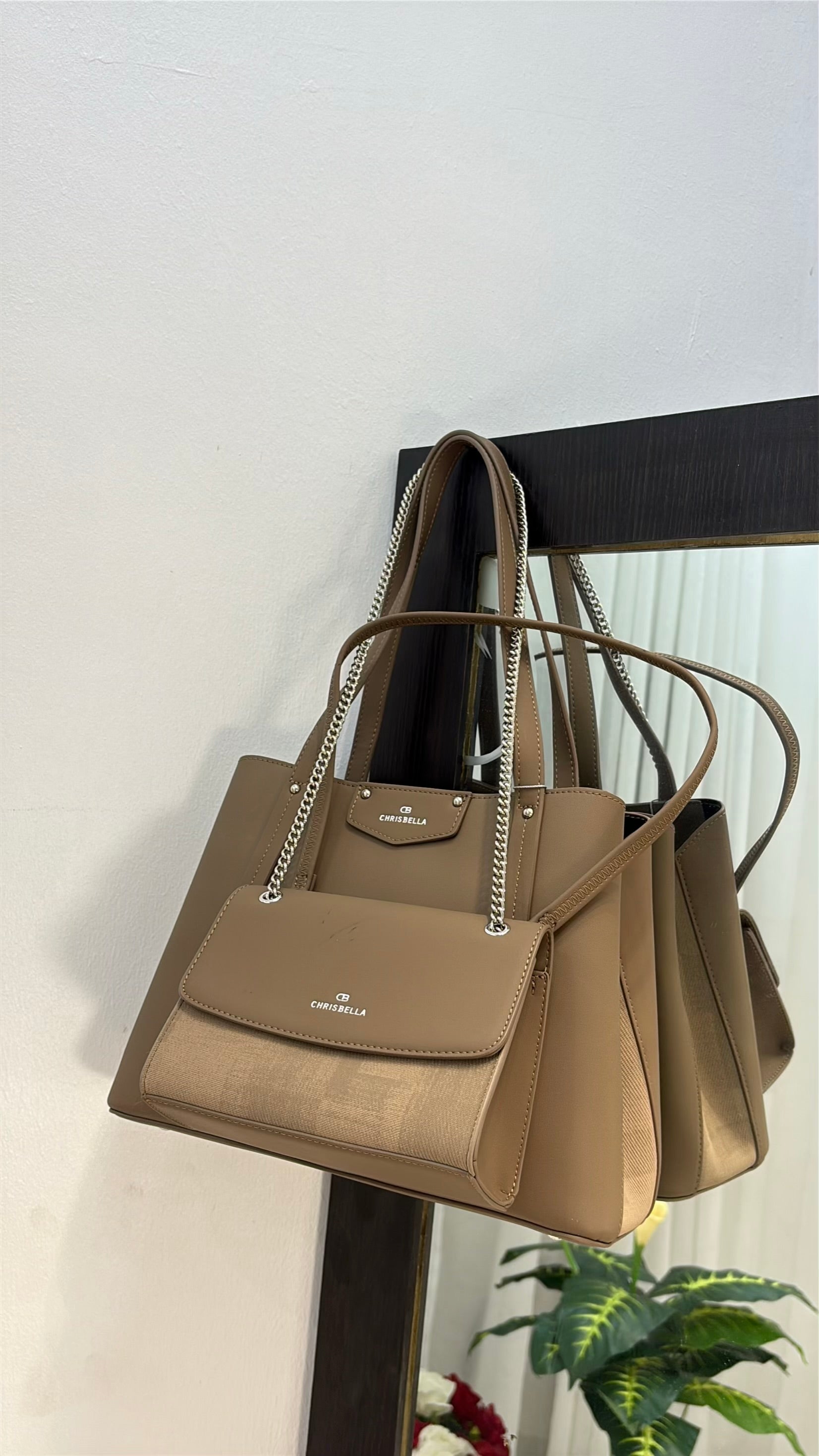 Chrisbella Triple Compartment 2-in-1 Shoulder Bag in Light Coffee