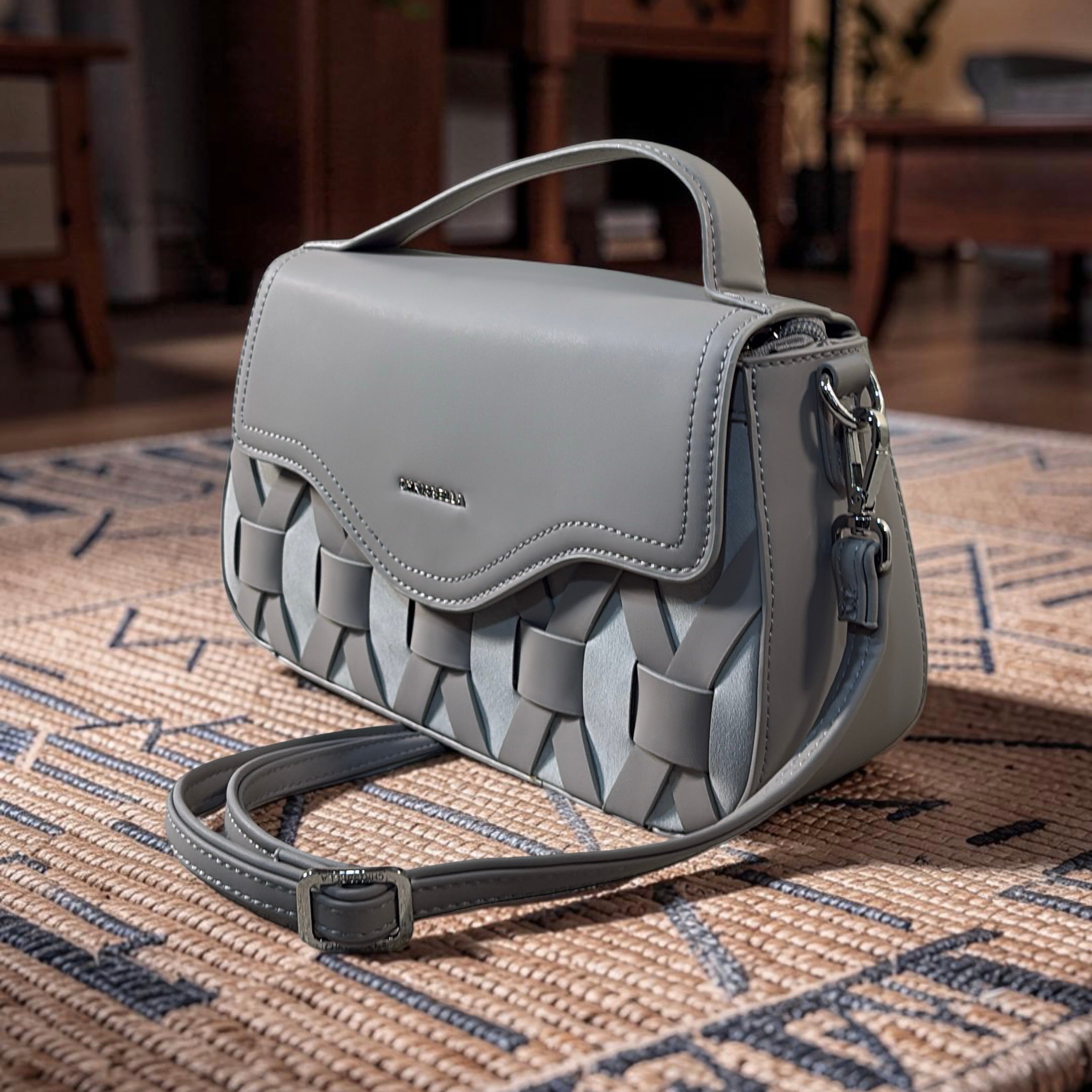 Chrisbella Top Handle Suede Detail Bag in Grey