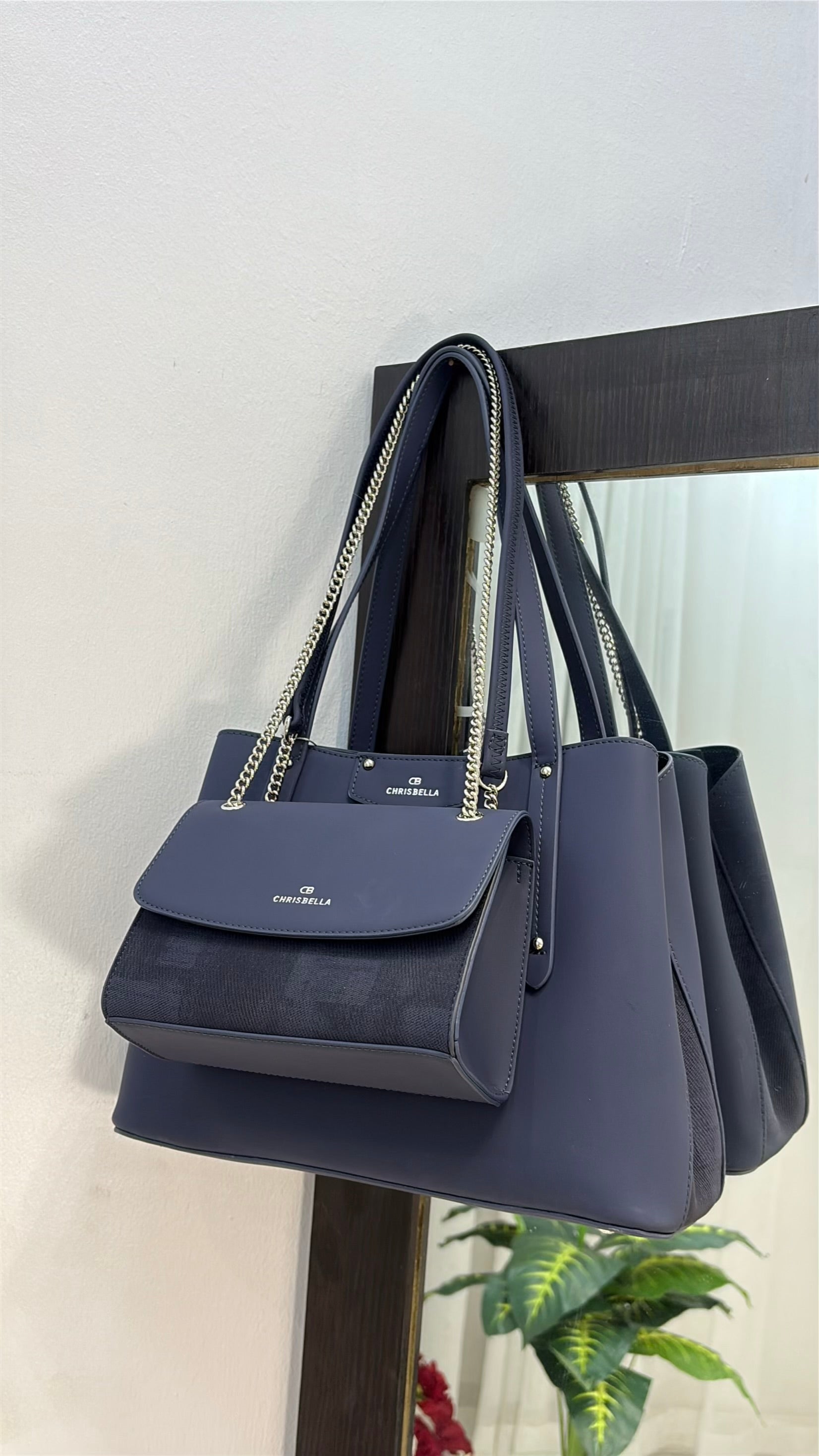 Chrisbella Triple Compartment 2-in-1 Shoulder Bag in Navy