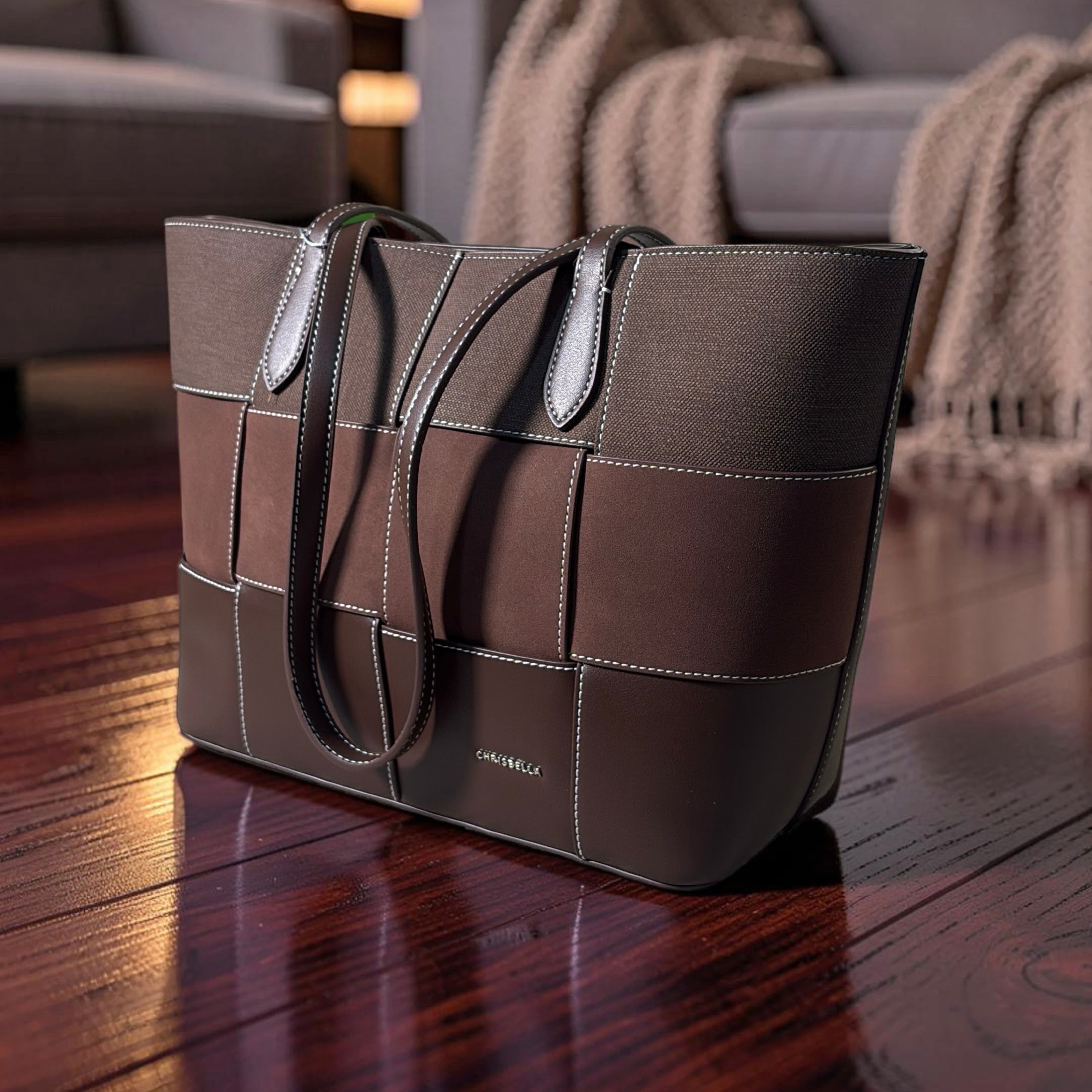 Chrisbella Mat Design Shoulder Bag in Coffee
