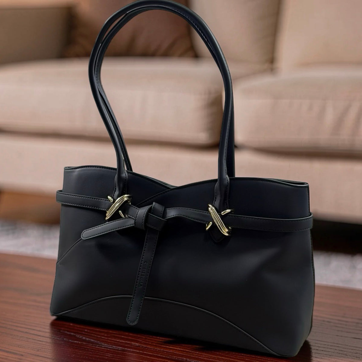 Chrisbella Landscape-Design Belt-Detail Bag in Black