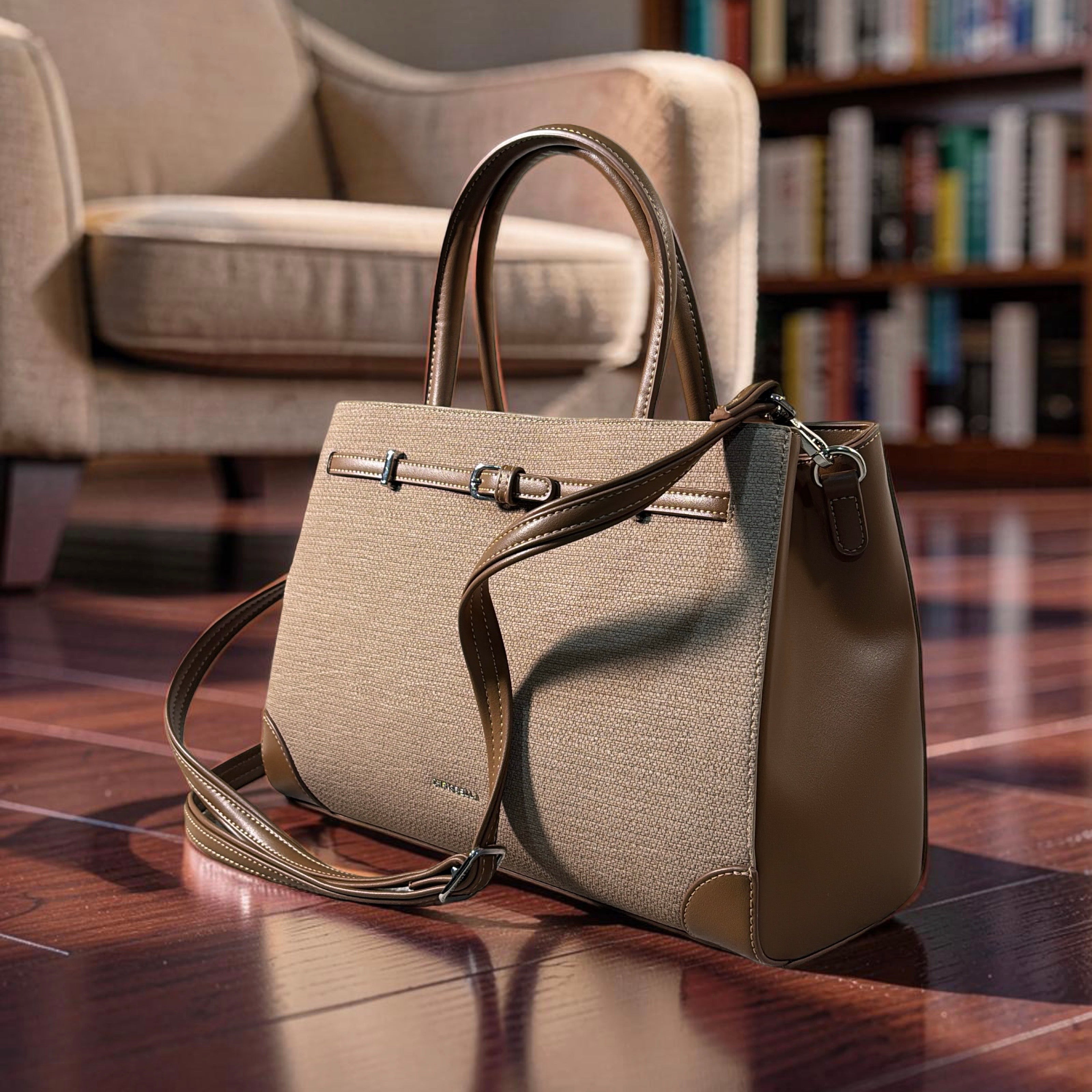Chrisbella Buckle Detail Structured Bag in Brown