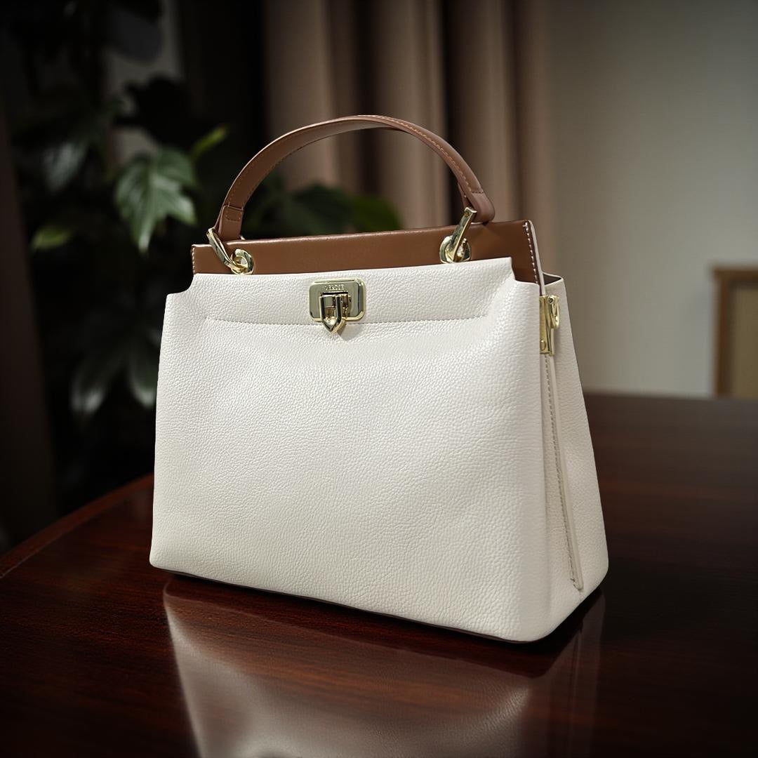 Versse Top Handle Textured Leather Bag in White