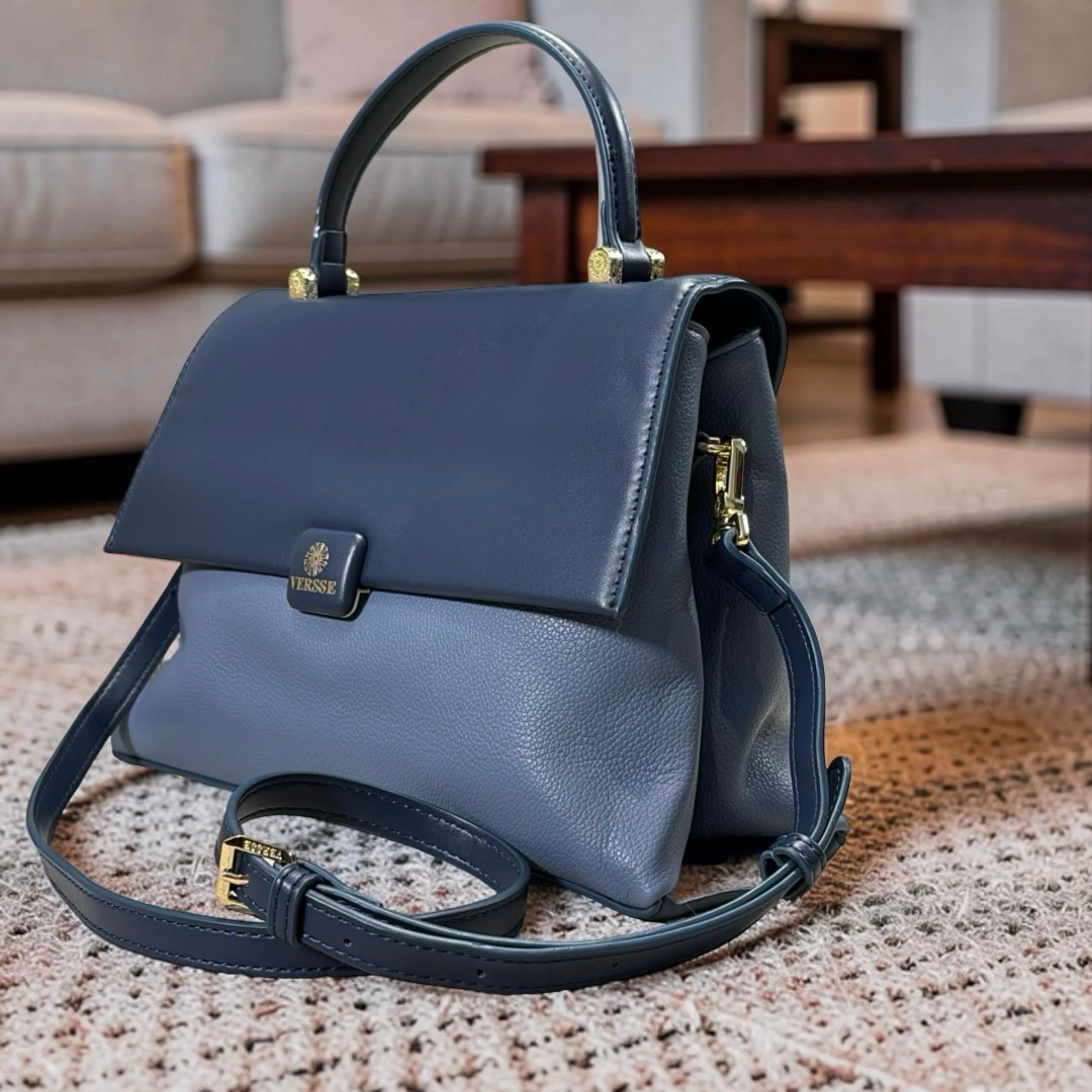 Versse Top Handle Flap Closure Bag Navy