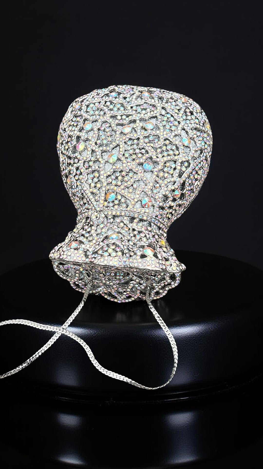 Portofino Luxe Clutch Structured Party Purse with Stones in Silver