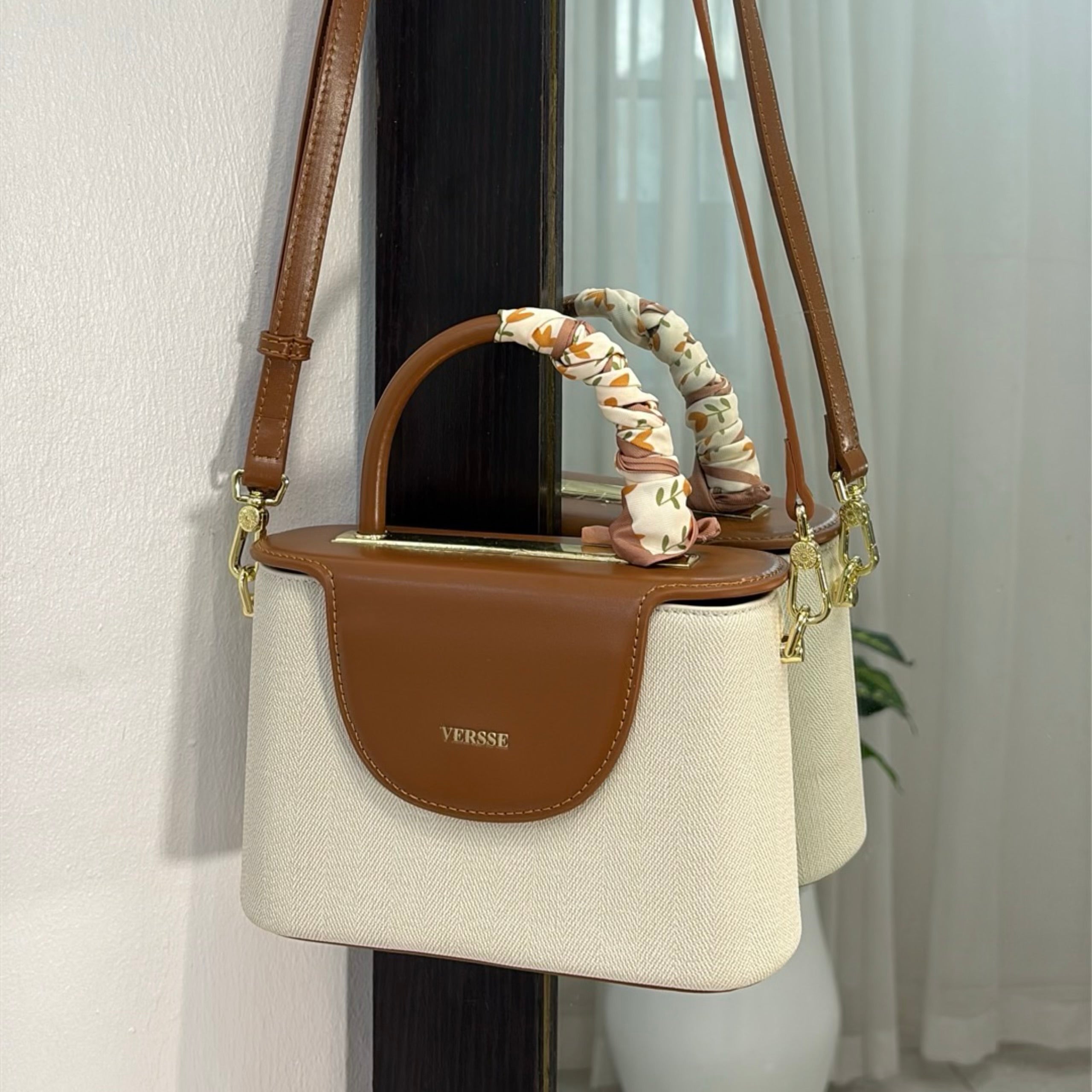 Versse Top Handle Mini Bag in Off White