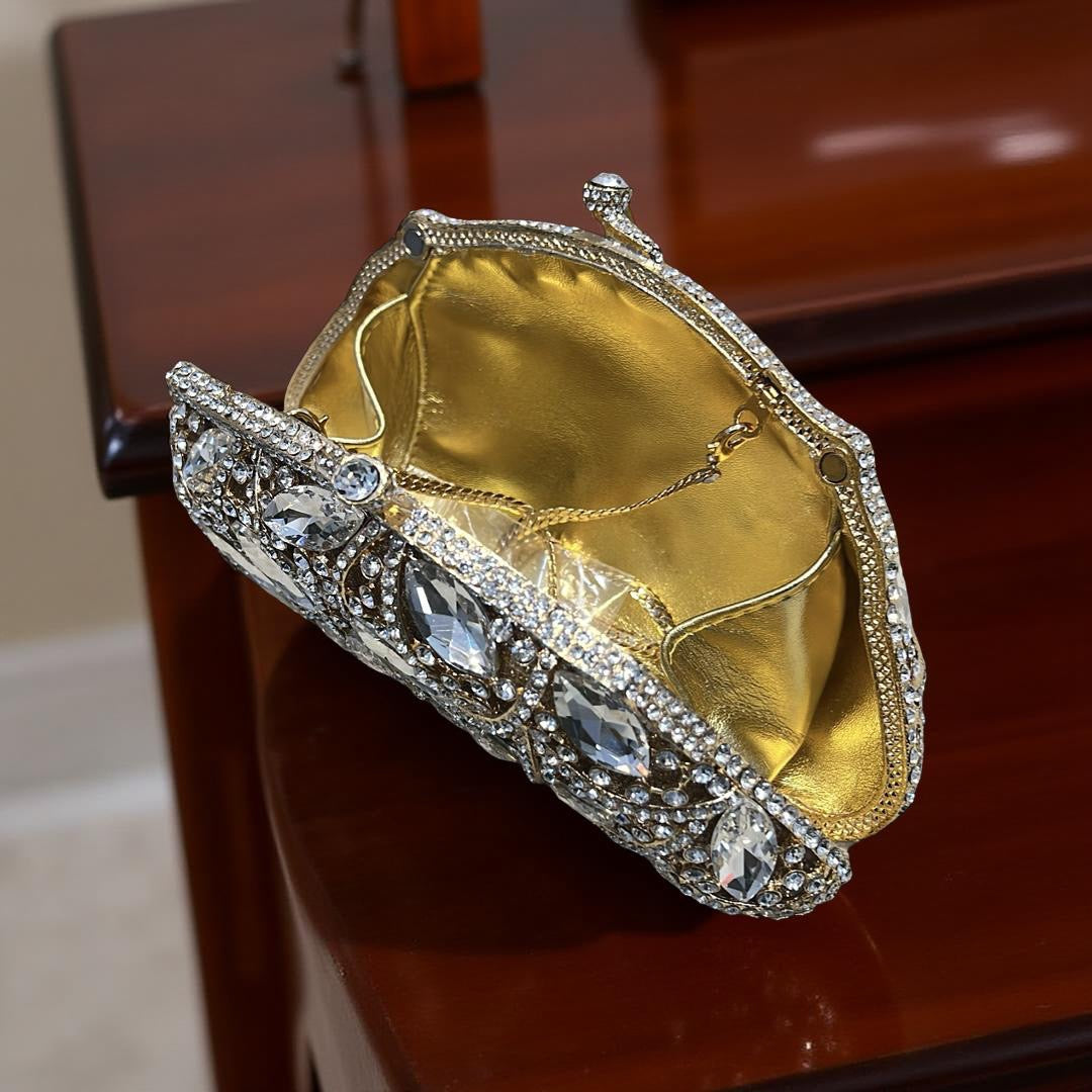 Geneva Glam Clutch Statement Purse with Crystals in Champagne