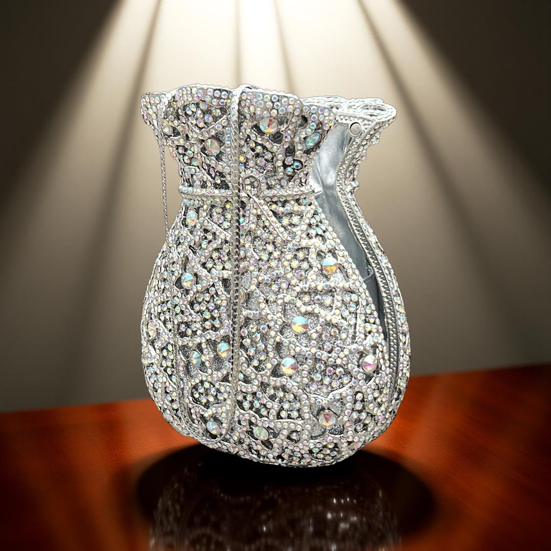 Portofino Luxe Clutch Structured Party Purse with Stones in Silver