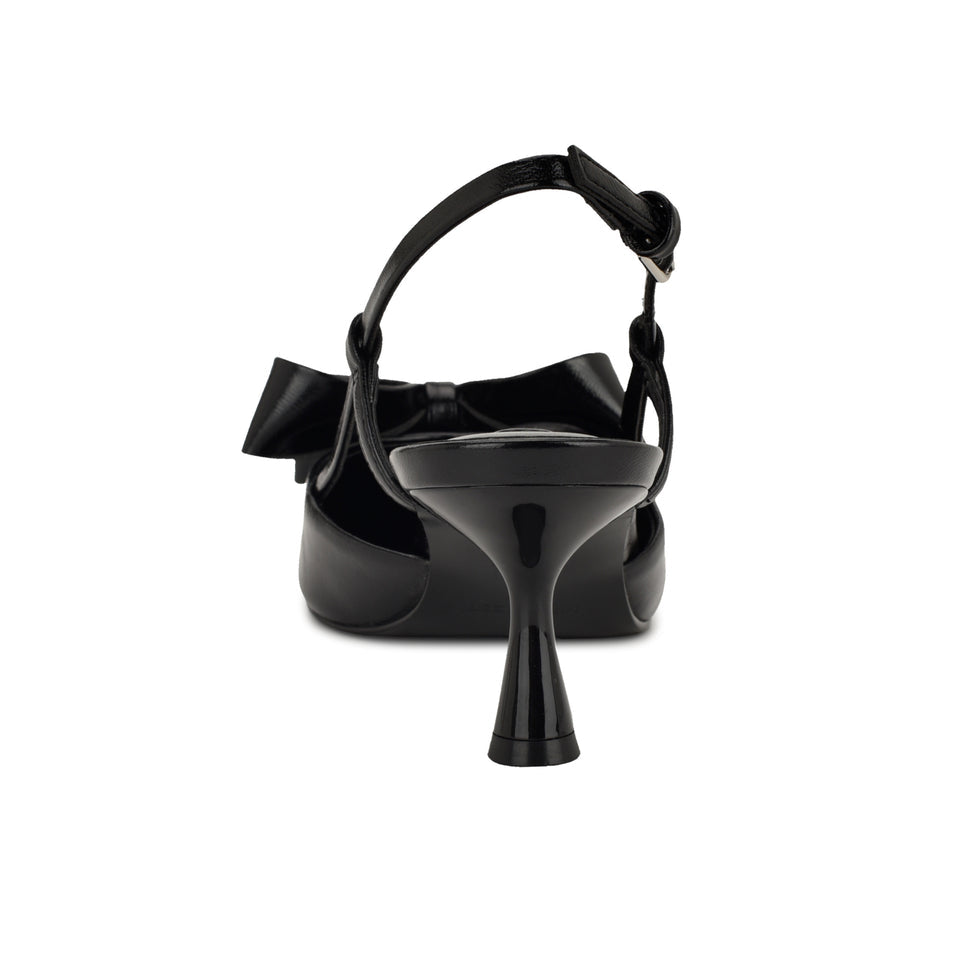 Nine West Bow-Detail Leather Pointed Slingbacks in Black