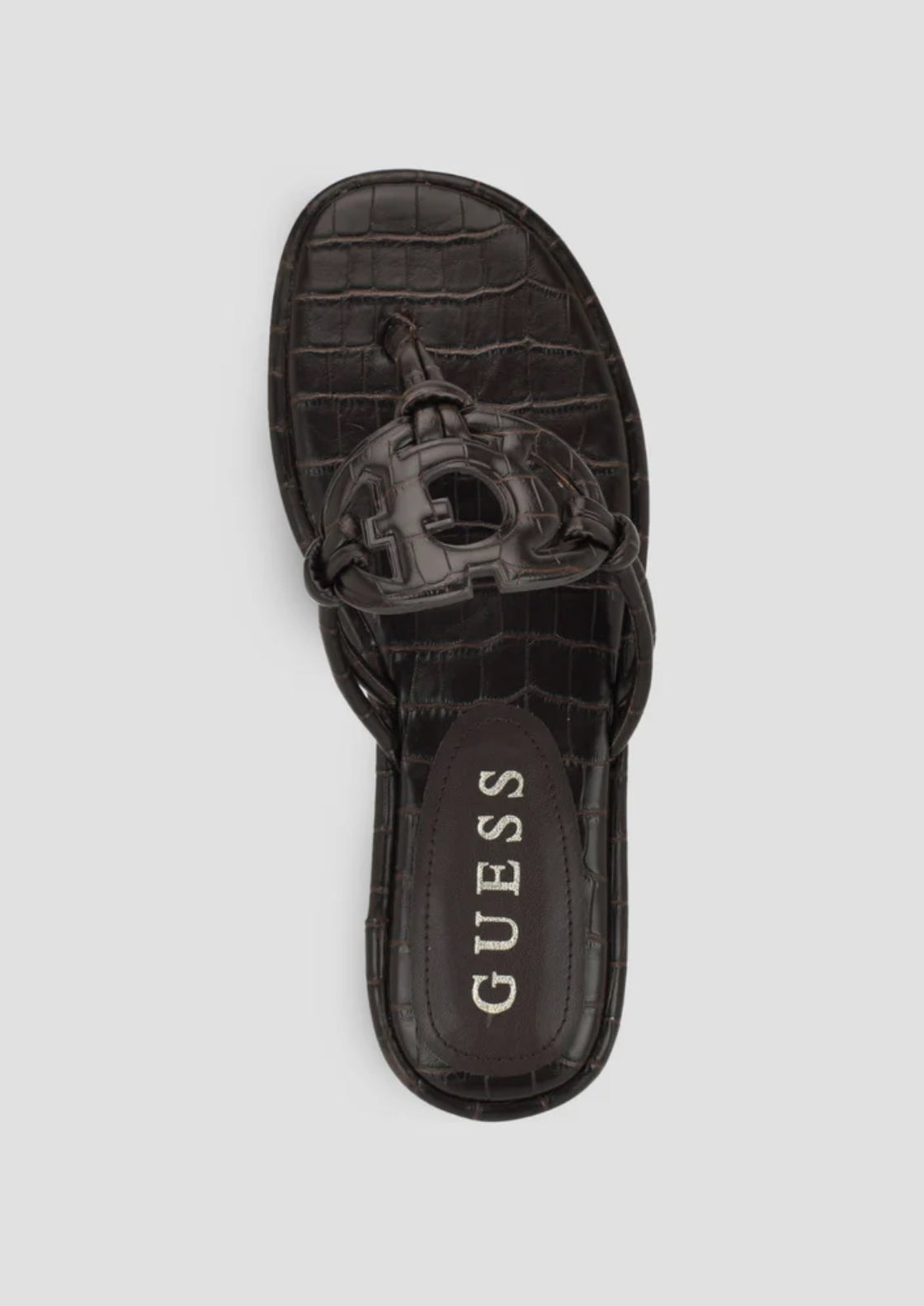 Guess Faux Croc Skin Leather Slippers in Dark Brown