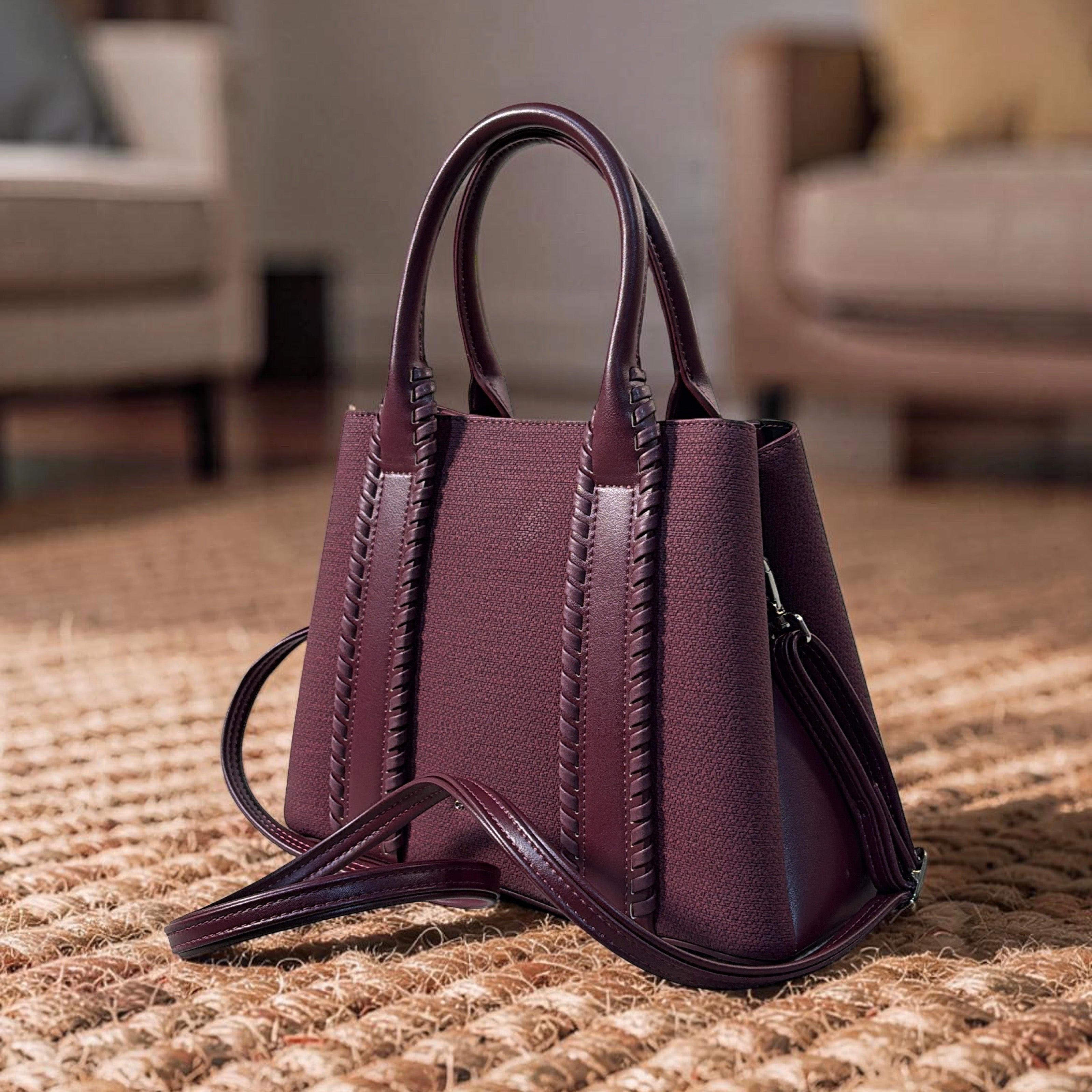 Chrisbella Double Handle Structured Medium Bag in Burgundy