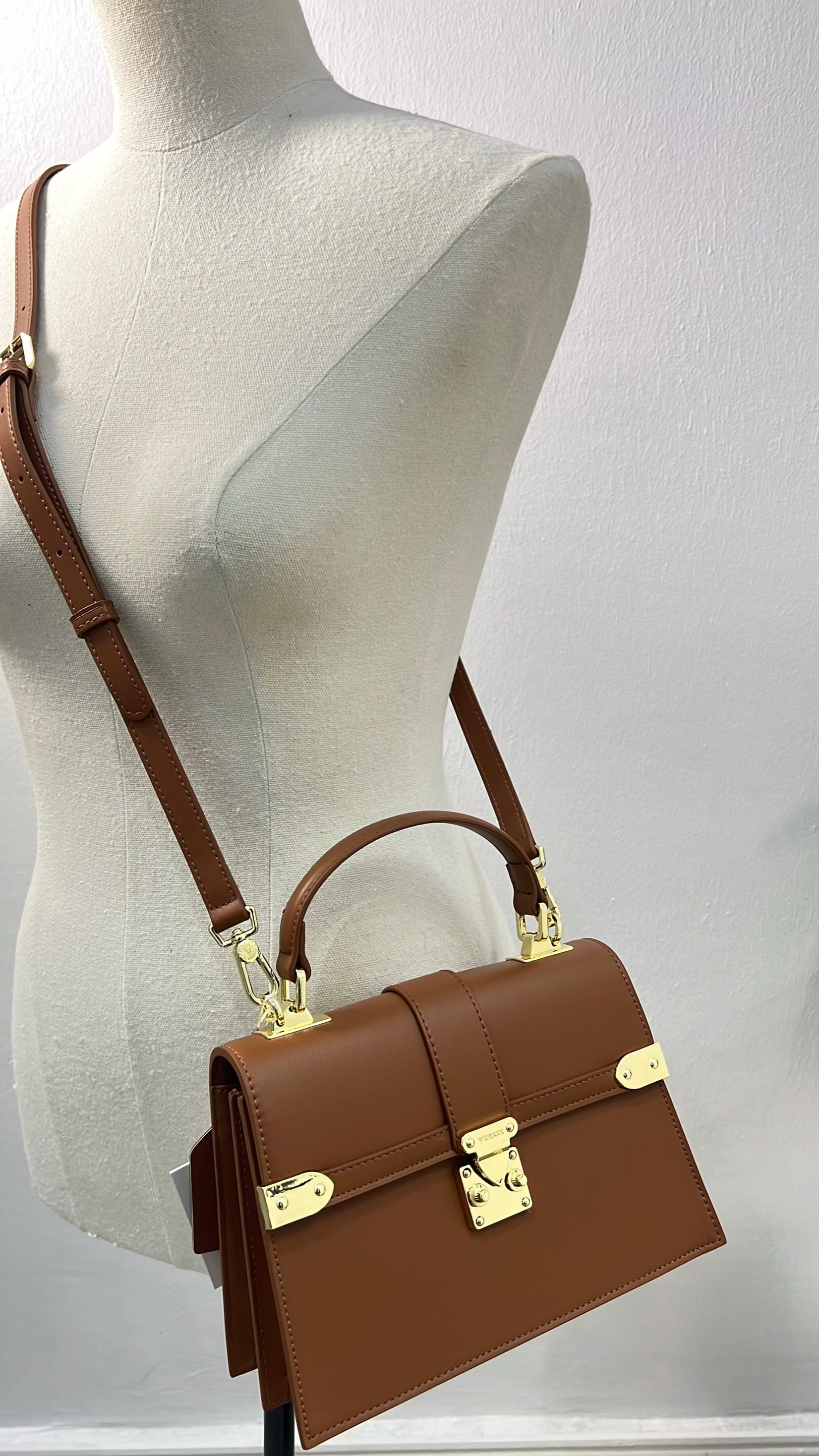 Versse Structured Top Handle Mini Bag in Brown