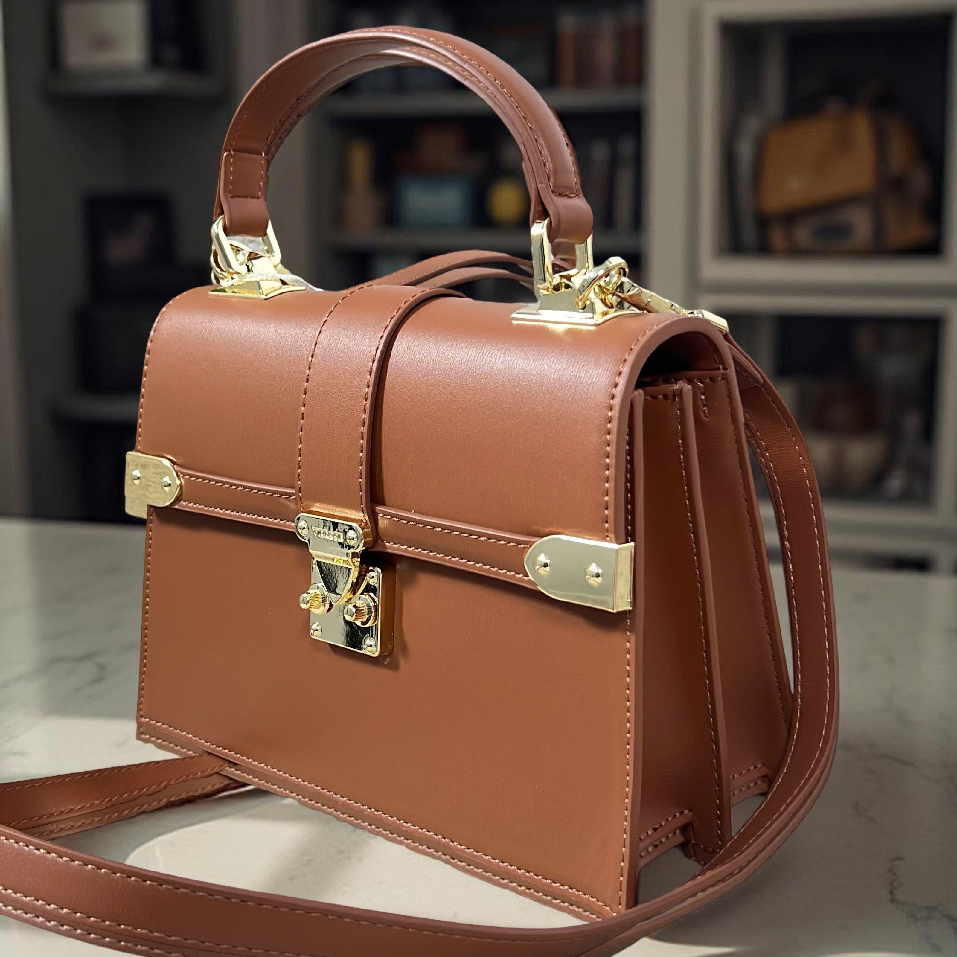 Versse Structured Top Handle Mini Bag in Brown