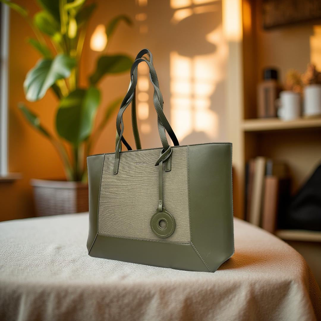 Chrisbella Two-Tone Large Tote in Green