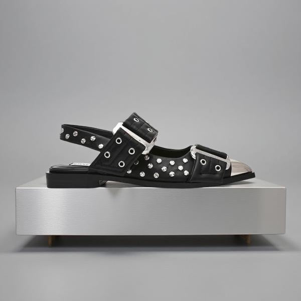 Steve Madden Metal Toe Cap Buckle Detail Flats in Black