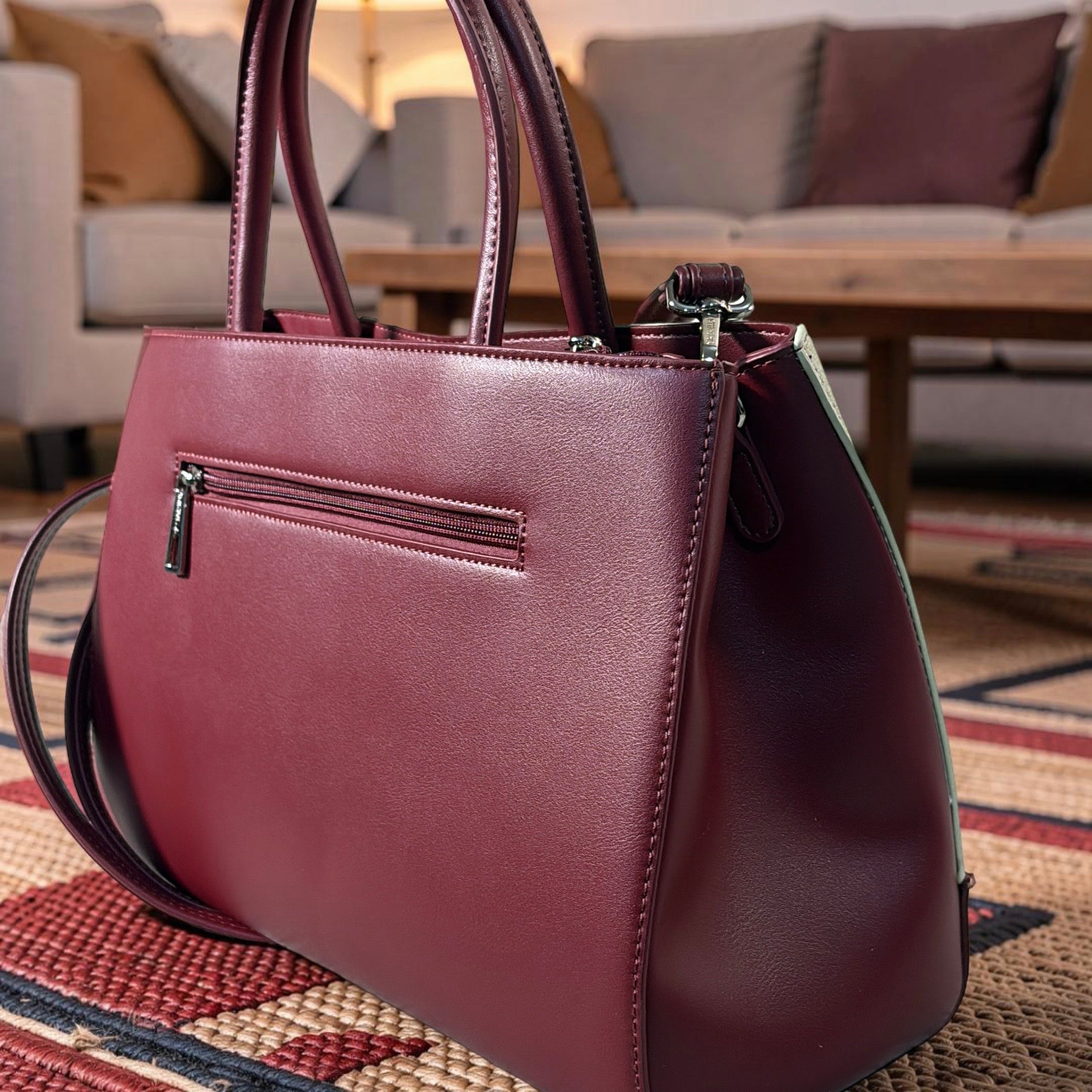 Chrisbella Buckle Detail Structured Bag in Wine