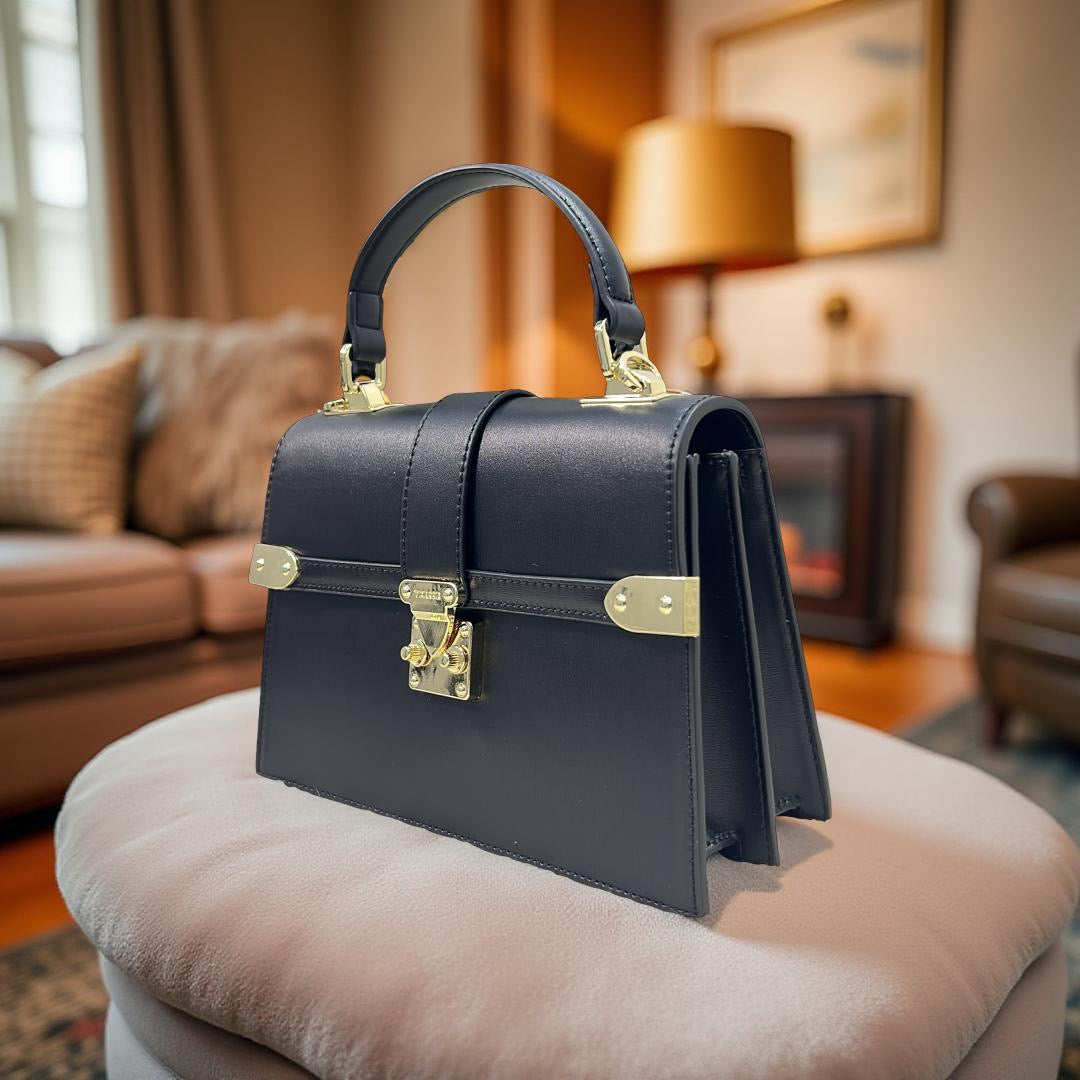 Versse Structured Top Handle Mini Bag in Wine in Black