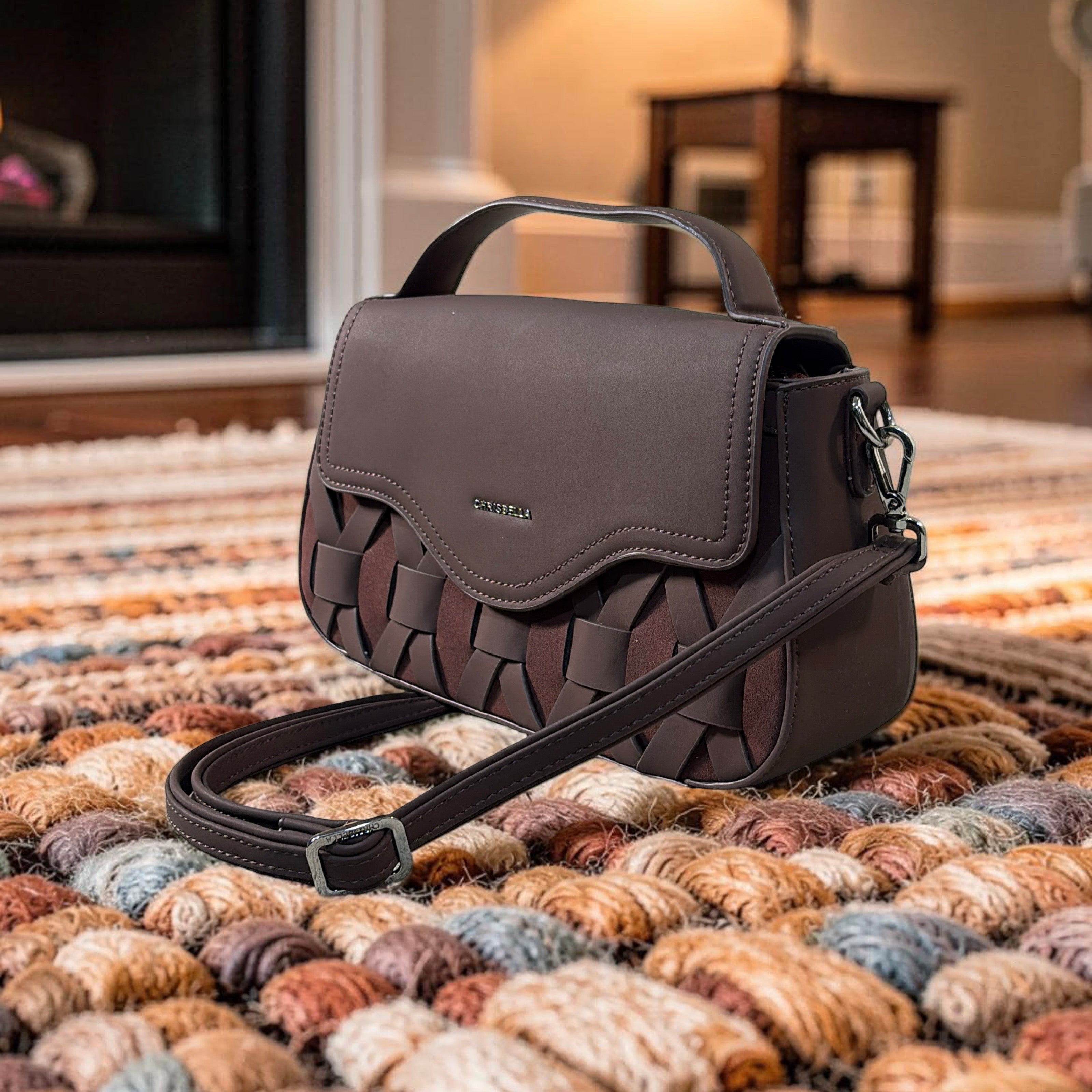 Chrisbella Top Handle Suede Detail Bag in Coffee
