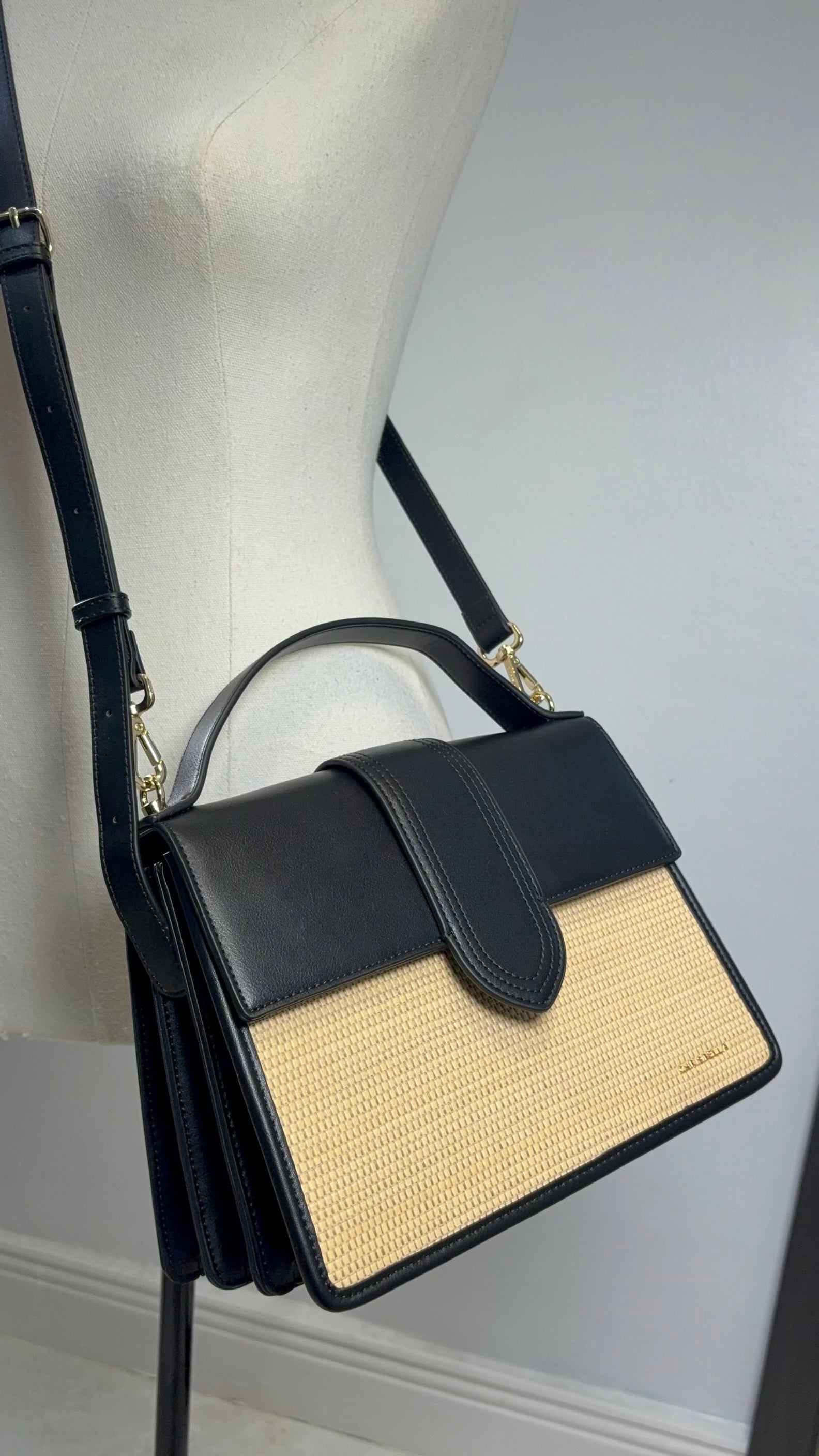 Chrisbella Top Handle Flap Two-Tone Bag in Black