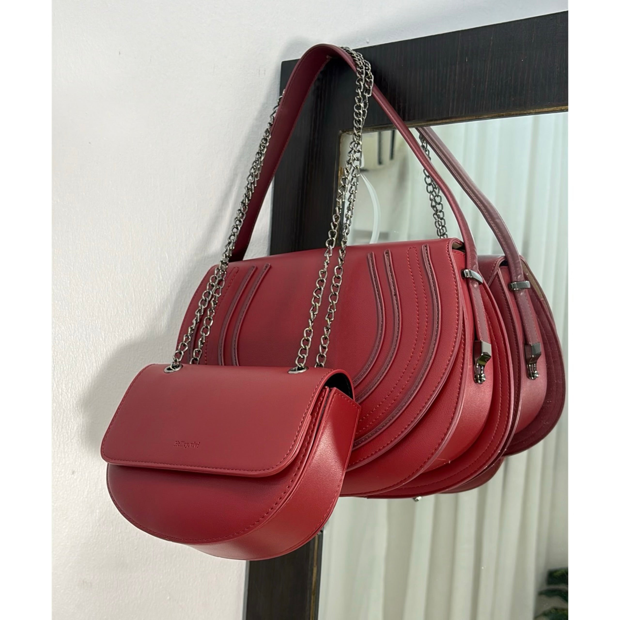 Holley Vivi Single Strap Structured Flap Design Bag in Wine