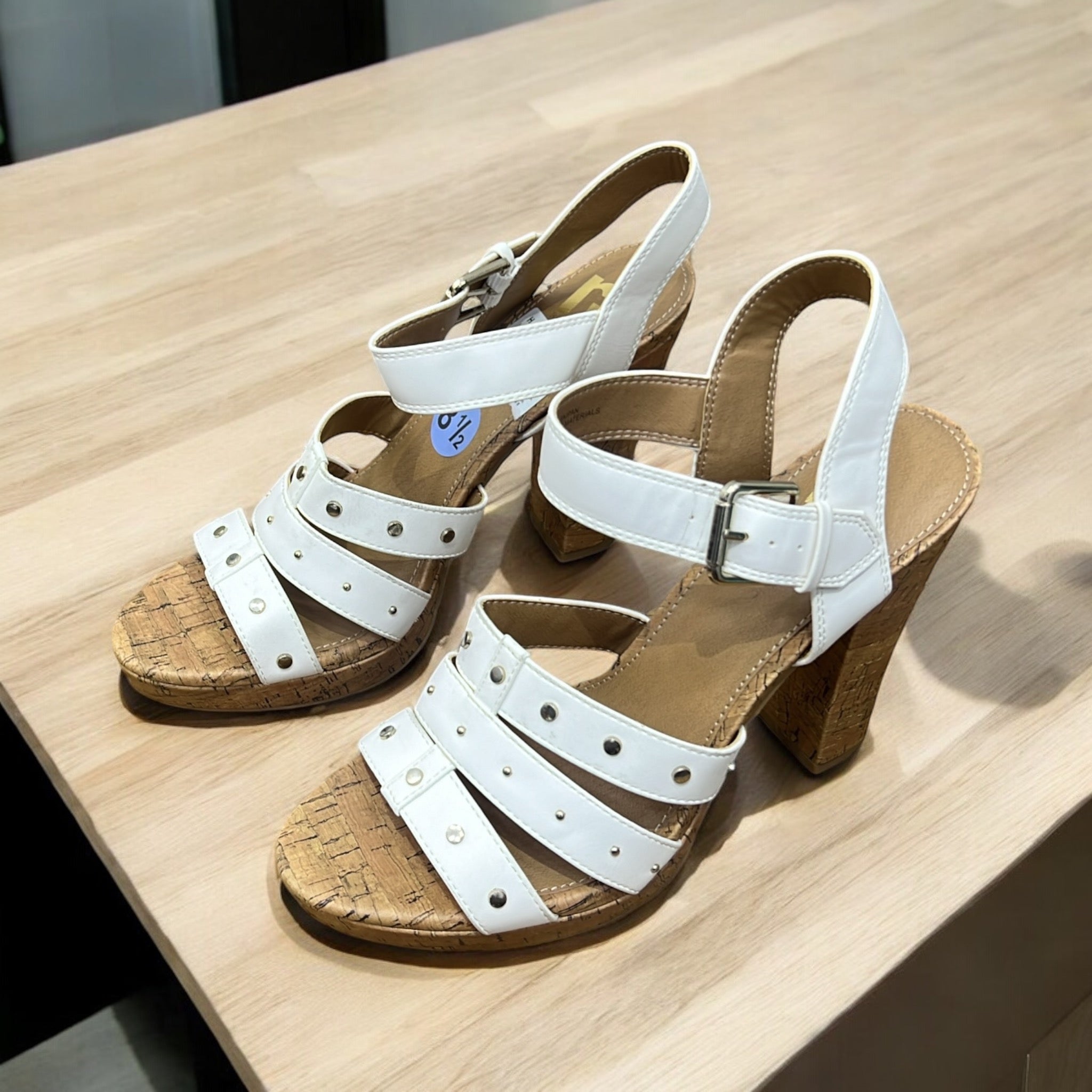 REPORT TRIPLE STRAP FAUX WOODEN BLOCK HEEL SANDAL